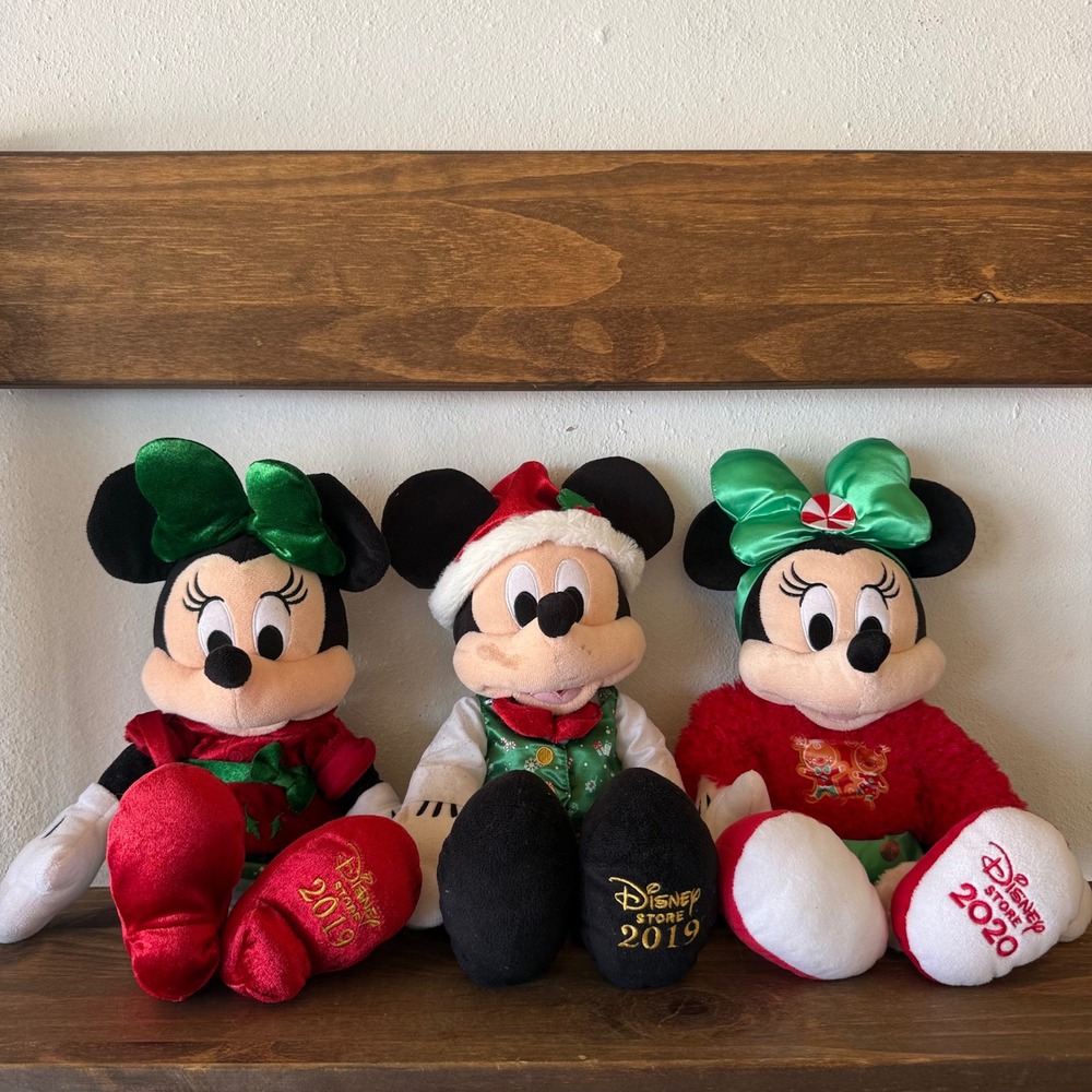 3pc Disney Store Mickey Minnie Mouse Christmas Plush Holiday 2019 2020
